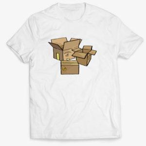 Bilé unisexuální tričko s papírovýma krabicema. Vtipný dárek pro toho, kdo se zrovna stěhuje. Nebo končí v práci. Případně mění pozici ve firmě. Blbá krabice a tolik možných souvislostí, že? Haf!