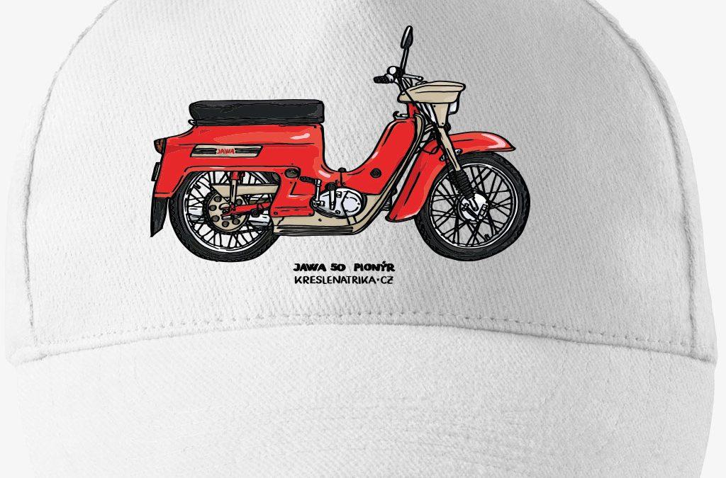 Kšiltovka motorka Jawa 50 Pionýr typ 20 – červená rumělková