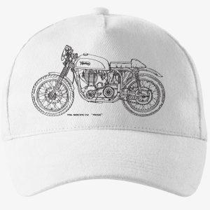 Bílá kšiltovka s motorkou Norton Manx