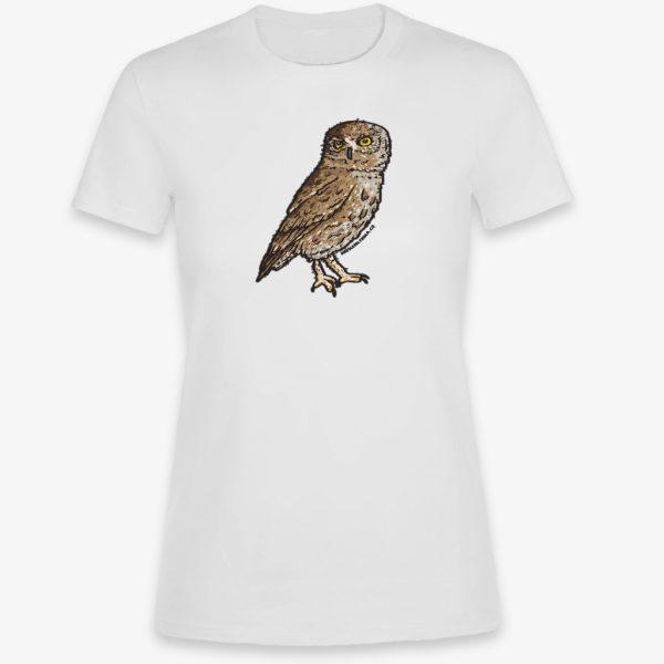 Oblíbené bílé dámské tričko se sovou: sýček obecný