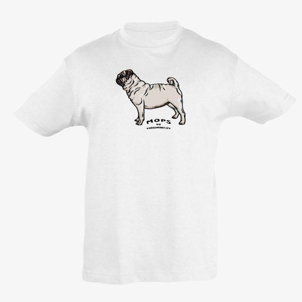 Bílé dětské tričko se psem: mops