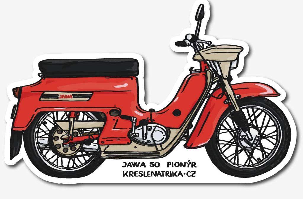 Samolepka Jawa 50 Pionýr – rumělková