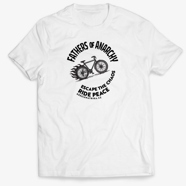 Bílé tričko s motivem Fathers of Anarchy a hořícím kolem