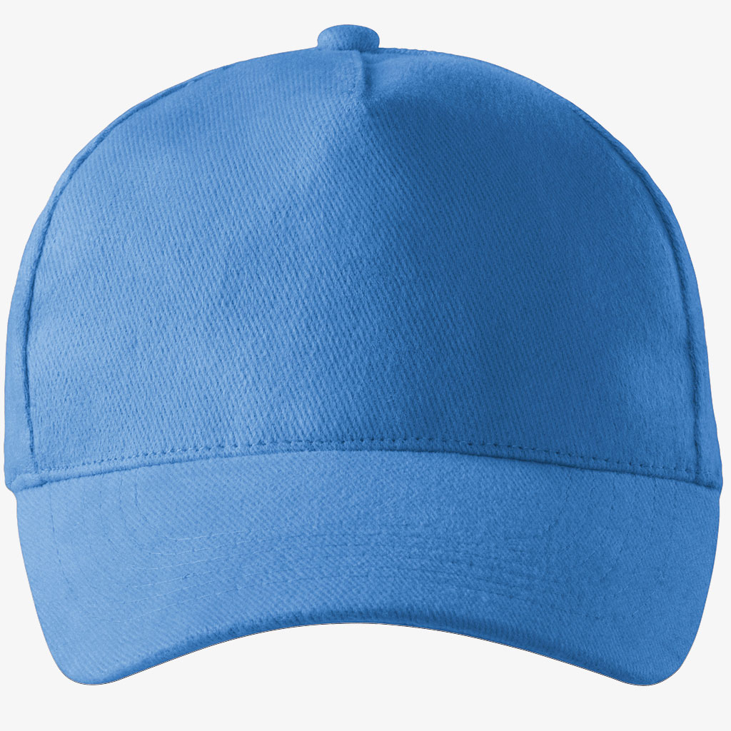 Světle modrá pětipanelová čepice Malfini 307 5P z broušené bavlny, unisex design, bez potisku
