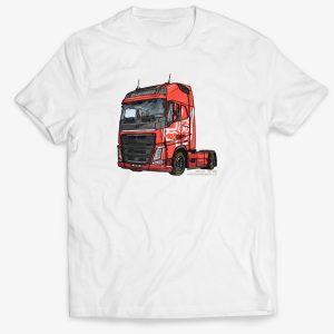 Bílé pánské tričko s motivem červeného tahače Volvo FH 500