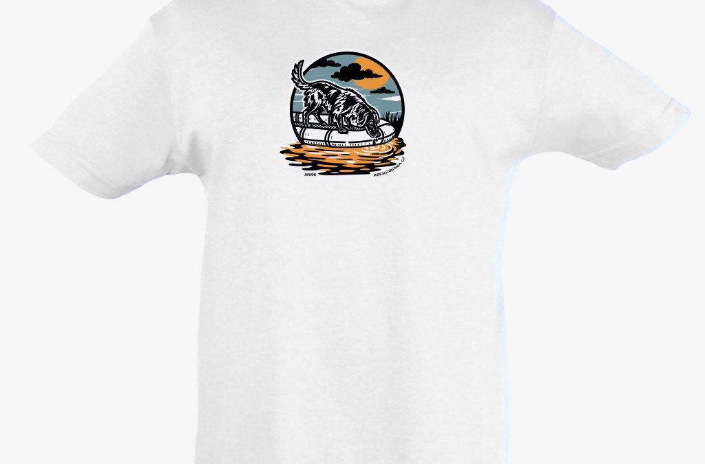 Dětské tričko flat coated retriever – vyhledávání na vodě