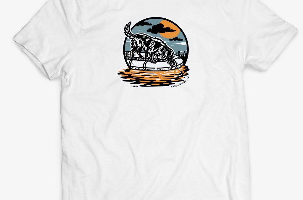 Pánské tričko flat coated retrívr – vyhledávání na vodě