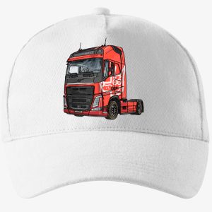 Pětipanelová kšiltovka bílá s motivem červeného tahače Volvo FH500