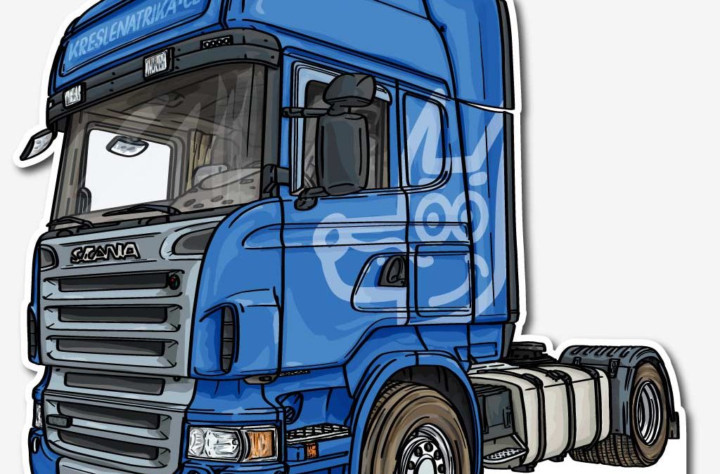 Samolepka modrý dálkový tahač Scania R480