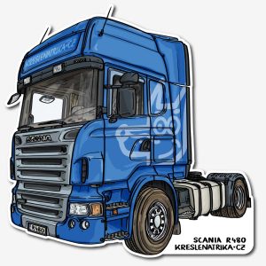 Samolepka modrý dálkový tahač Scania R480 – detailní autorská vektorová kresba