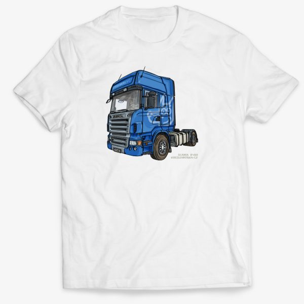 Bílé tričko s modrým tahačem Scania R480