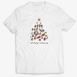 Bílé pánské tričko s retro vánočními ozdobami