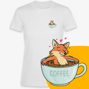 Dámské tričko liška v kávě na srdci - bílá