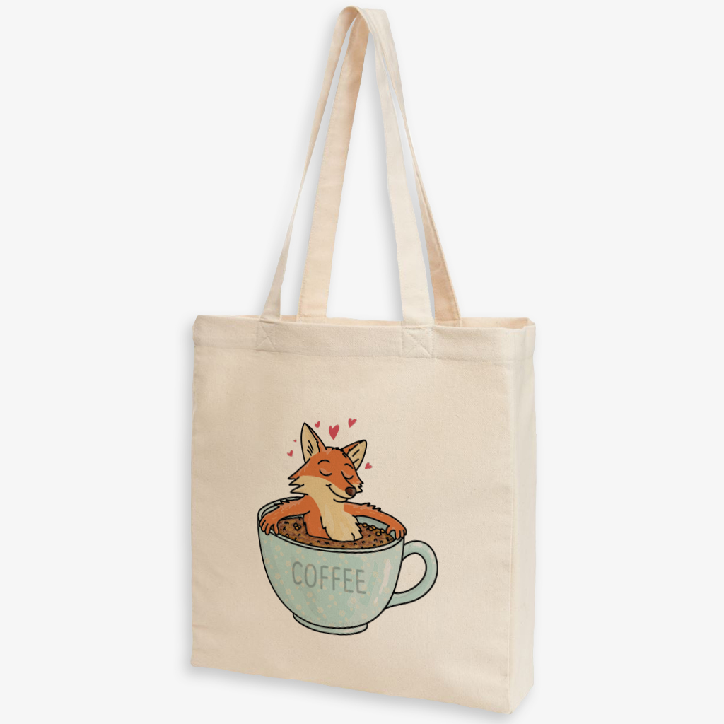 Plátěná taška s liškou v šálku kávy