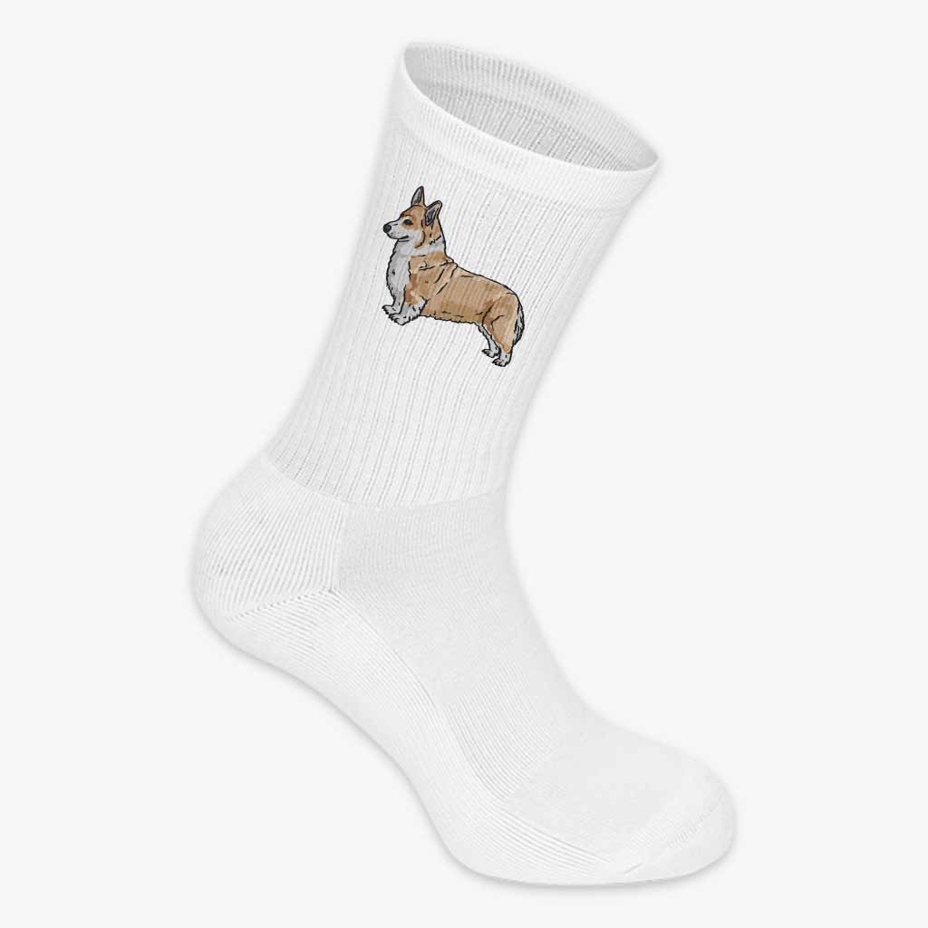 Autorské ponožky s ručně kresleným corgi pejskem