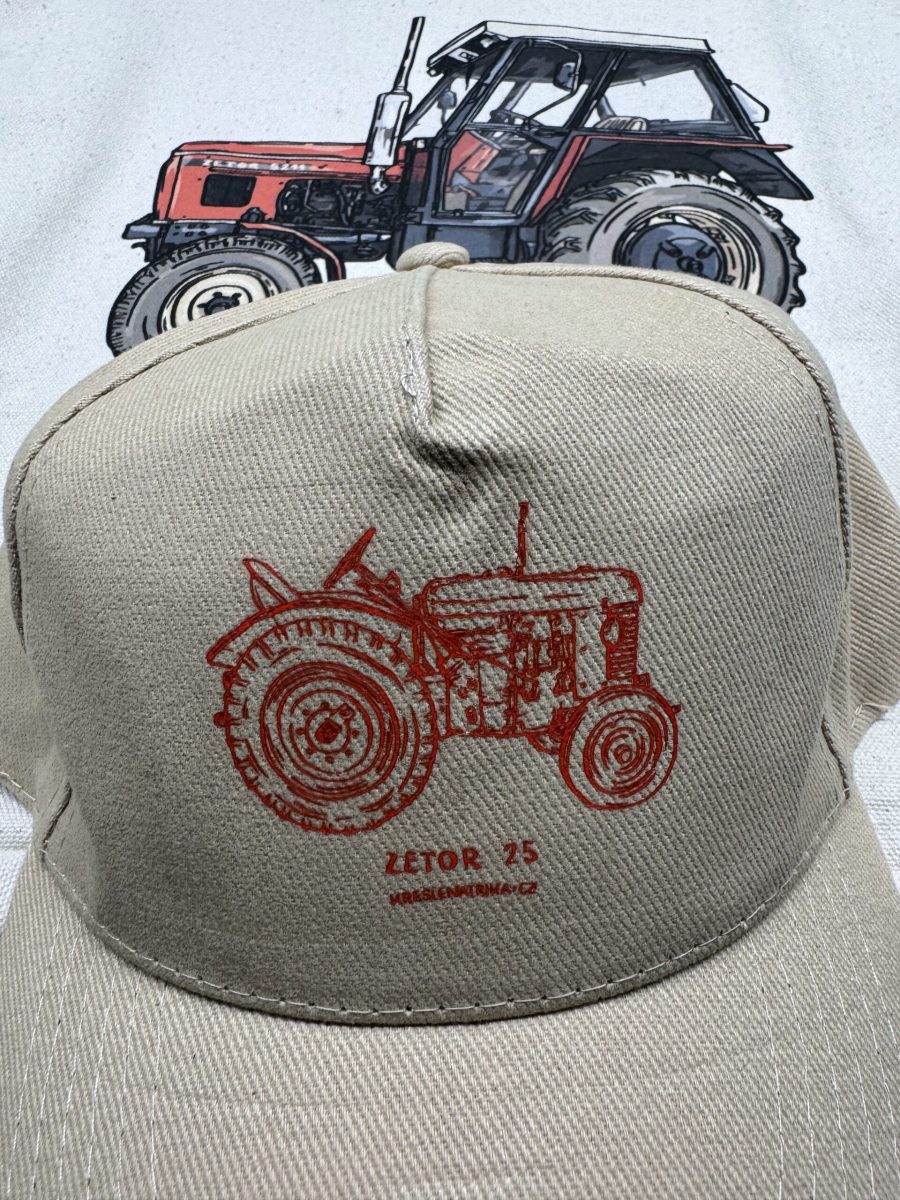 Bílá kšiltovka traktor v červené lince