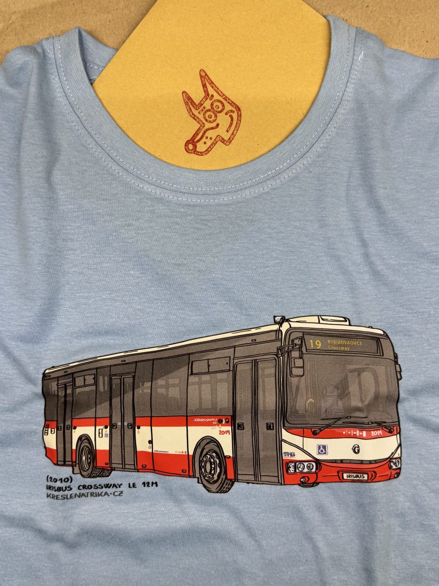 Dětské světle modré tričko (barva modrá obloha). Moje kresba autobusu Irisbus Crossway LE 12M